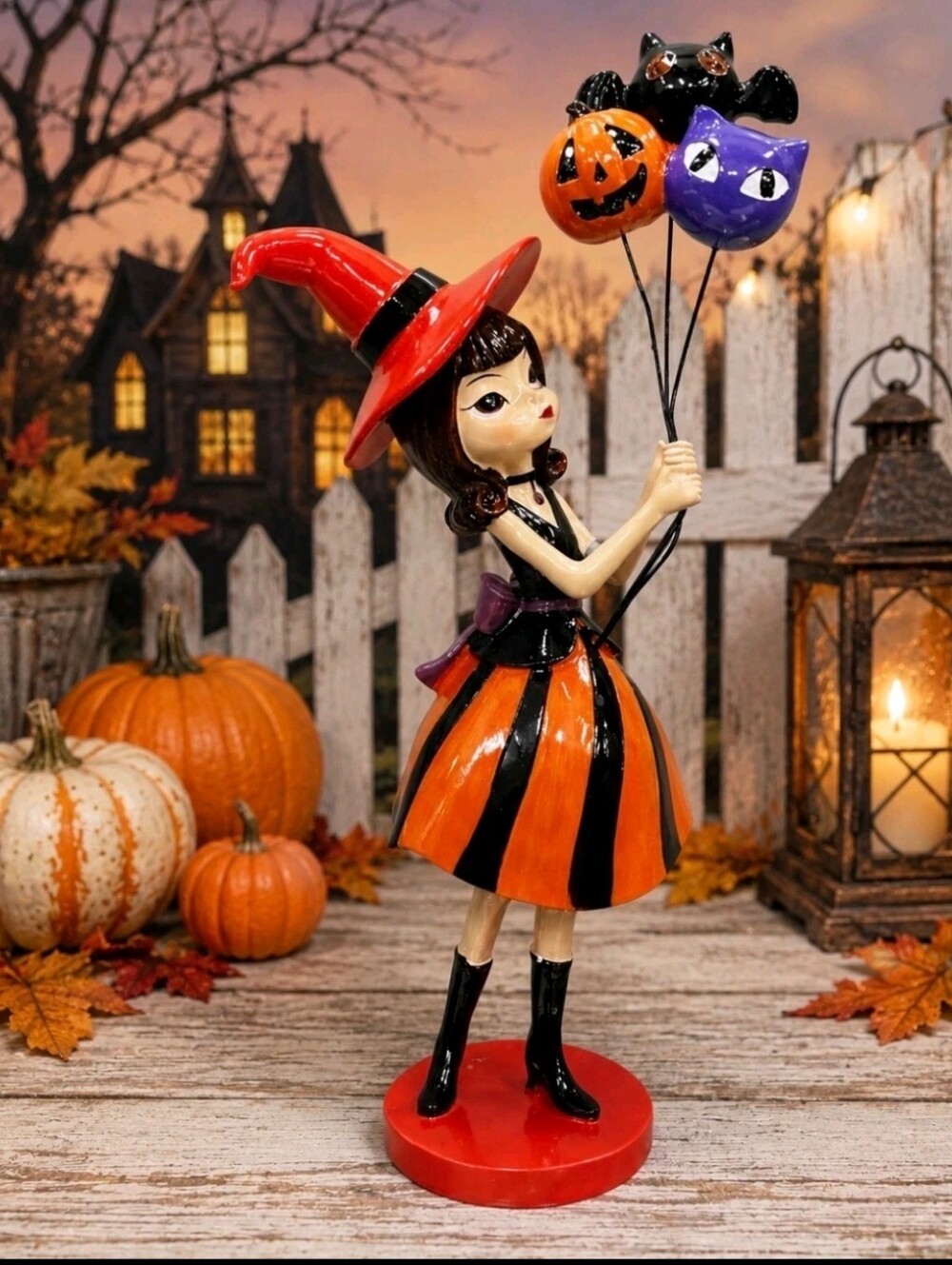 Bella Lux Halloween Witch With Cat Bat & Jack Pumpkin Ballons NEW